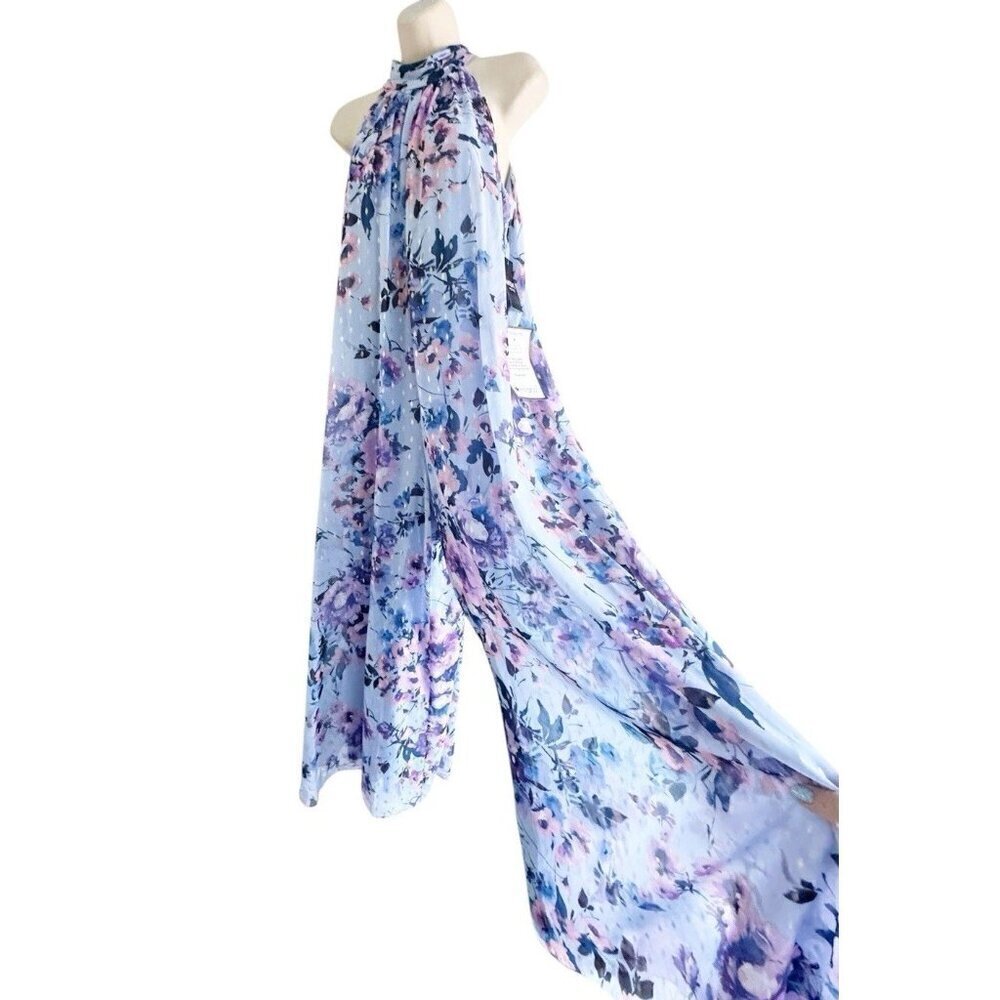 MSK Petite Women's Sz PL Light Blue Purple Floral Print Wide Leg Jumpsuit NWT - Picture 6 of 12